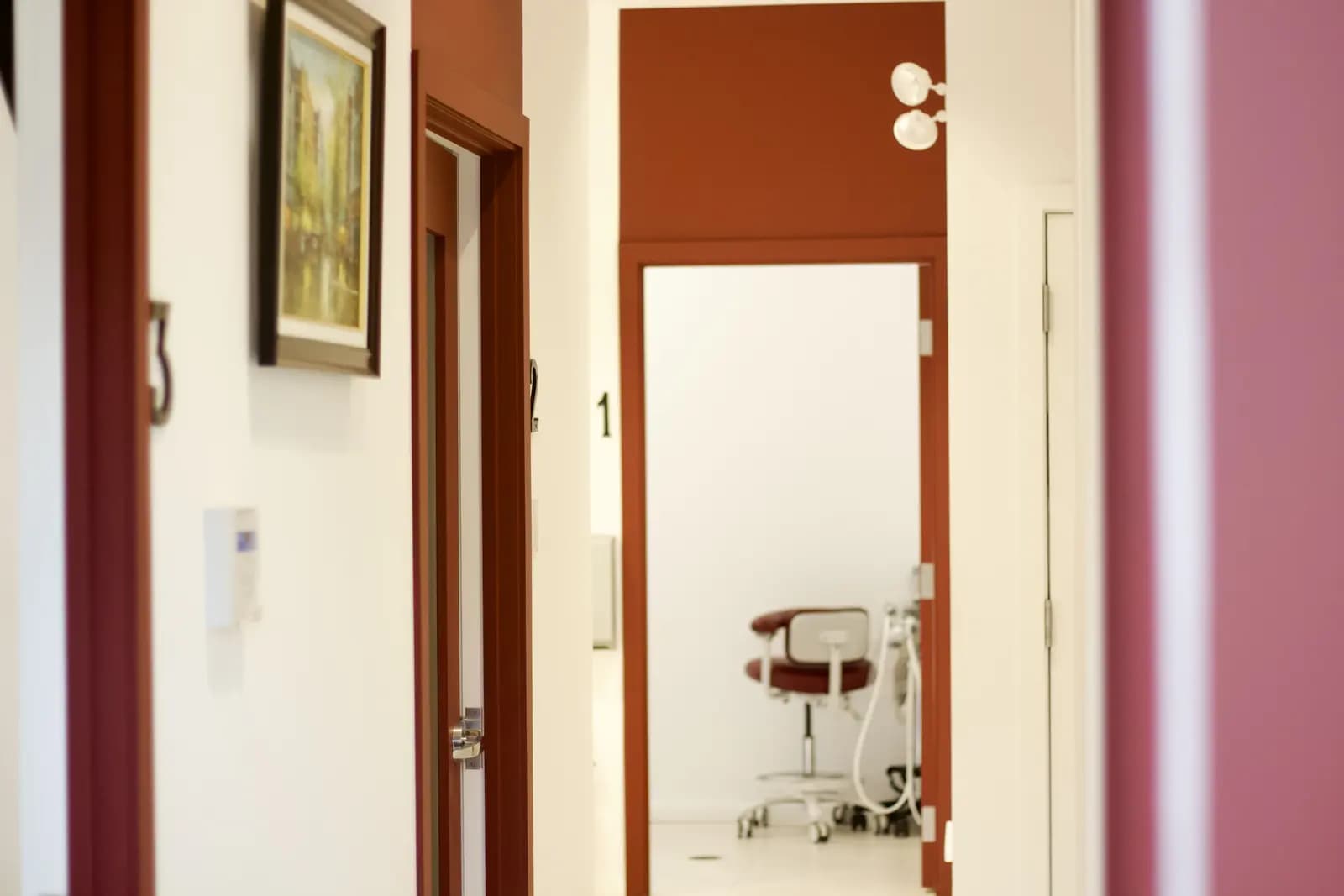 Hallway leading to the numbered treatment rooms